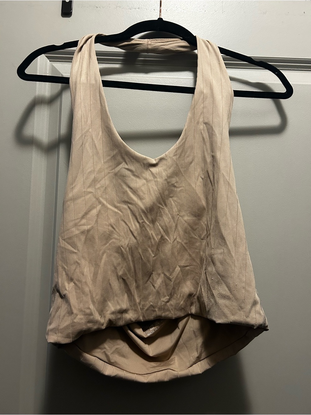 Klassy Network Beige Scoop Neck Ribbed Tank Top
